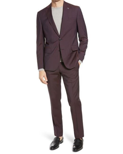 Ted Baker Red Roger Extra Trim Fit Solid Wool Suit for men