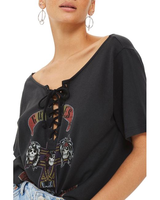 TOPSHOP Black By And Finally Guns N' Roses Graphic Lace-up Tee