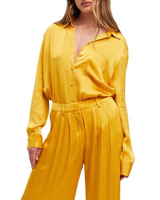 Bardot Yellow Lena Satin Button-up Shirt