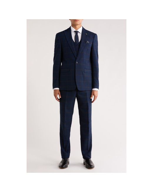 ZEGARIE Blue Glen Plaid Double Breasted 3-Piece Suit for men