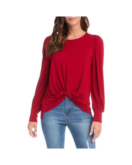 Karen Kane Red Twist Front Long Sleeve Top
