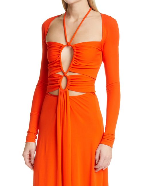 Proenza Schouler Orange Cutout Long Sleeve Jersey Dress