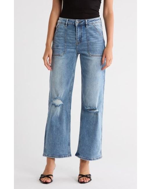 Vigoss Blue Ripped Baggy Straight Leg Utility Jeans