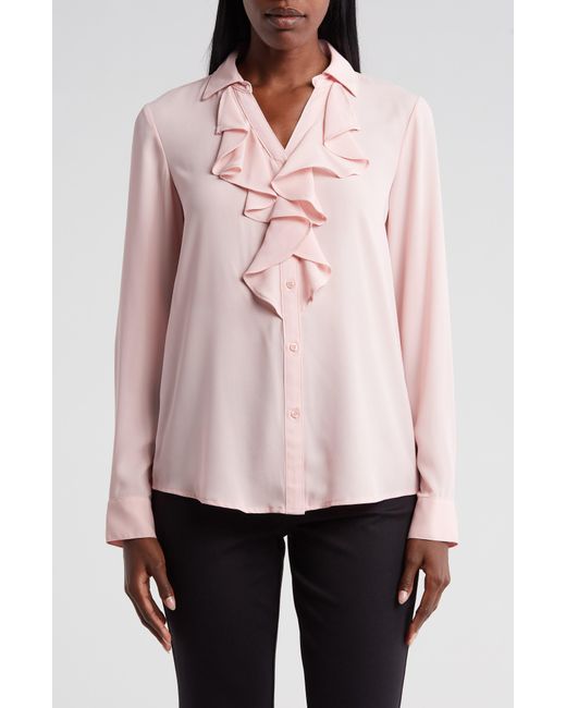 Calvin Klein Pink Ruffle Long Sleeve Button-up Top