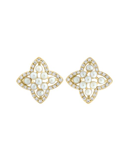 Effy White Diamond & Freshwater Pearl Stud Earrings