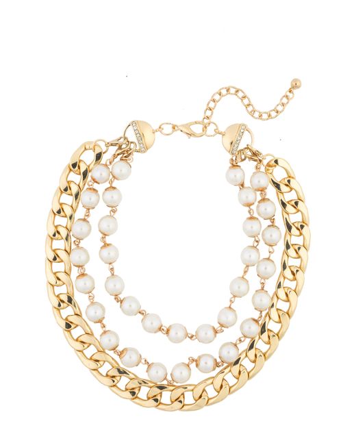 Tasha Imitation Pearl & Crystal Collar Necklace in Metallic | Lyst
