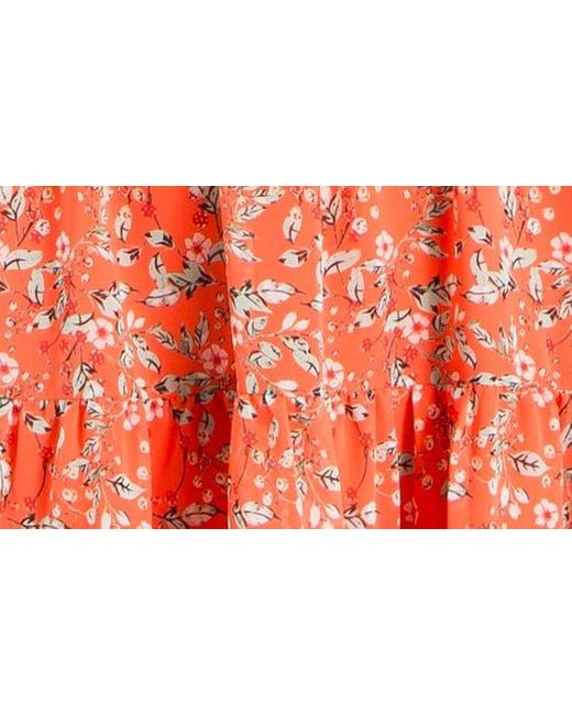 Max Studio Orange Georgette Ditsy Floral Print Tiered Dress