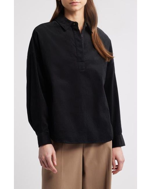 COS Black Relaxed Fit Corduroy Popover Shirt