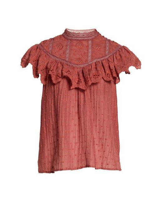 Ulla Johnson Red Delaine Mock Neck Cotton & Silk Blouse