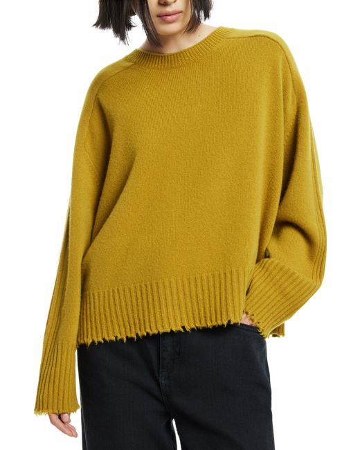 AllSaints Yellow Kiera Fray Edge Crewneck Sweater