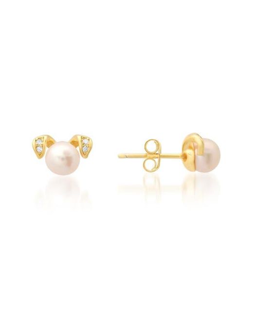 Queen Jewels Metallic Cz Pavè & Imitation Pearl Puppy Stud Earrings