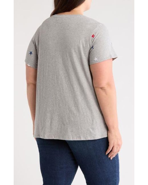 Lucky Brand Gray Embroidered Twist Cotton T-Shirt