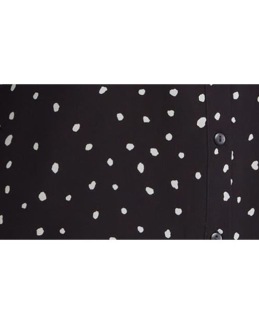 DR2 by Daniel Rainn Black Peter Pan Collar Polka Dot Button Front Long Sleeve Blouse