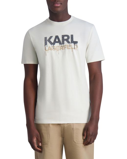 Karl Lagerfeld Gray Drip Logo Graphic Print T-shirt for men