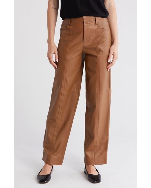 Vince Brown Seam Front Straight Leg Leather Pants