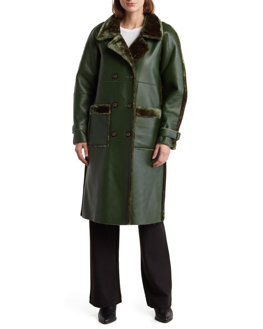 Rebecca Minkoff Green Faux Leather Coat With Faux Shearling Trim