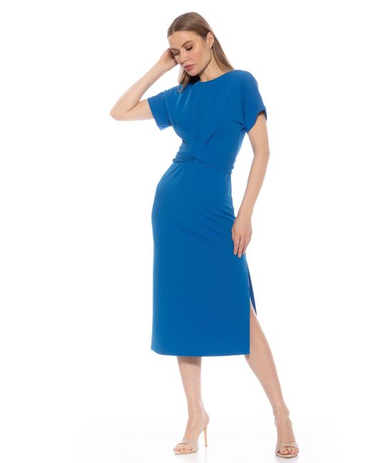 Alexia Admor Blue Cairo Short Sleeve Crossover Waist Midi Dress