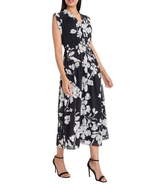 Maggy London Blue Floral Sleeveless Chiffon Maxi Dress