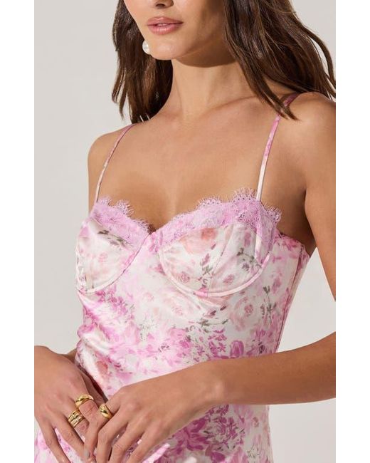 Astr Pink Lace Trim Satin Slipdress