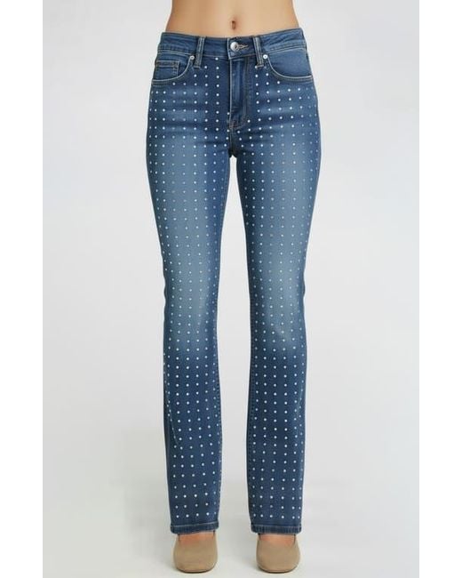 Bebe Blue Rhinestone Embellished Straight Leg Jeans