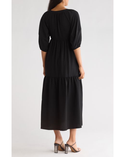 Calvin Klein Black Gauze Puff Sleeve Maxi Dress
