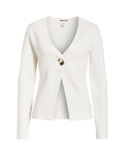 Open Edit White Structured One-Button Cardigan