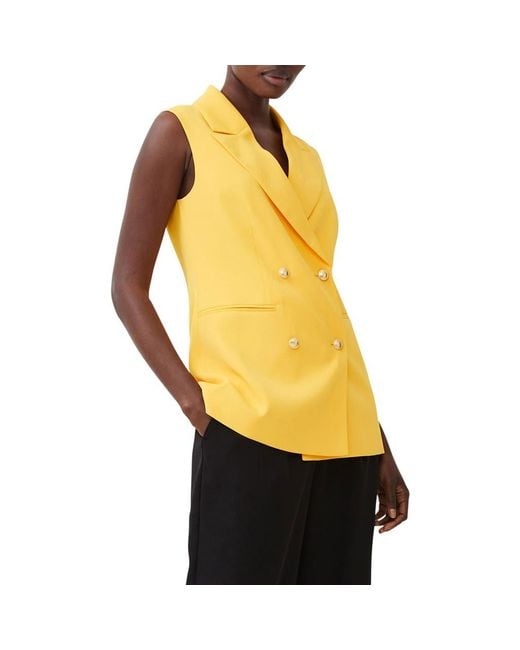 French Connection Harrie Double Breasted Sleeveless Blazer in Yellow Lyst