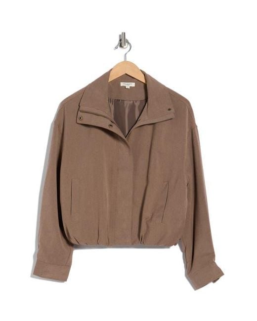 Max Studio Brown Bubble Hem Crop Bomber Jacket