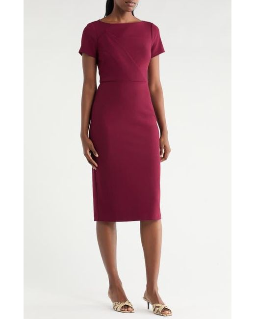 Vince Camuto Red Short Sleeve Stretch Crepe Midi Sheath Dress