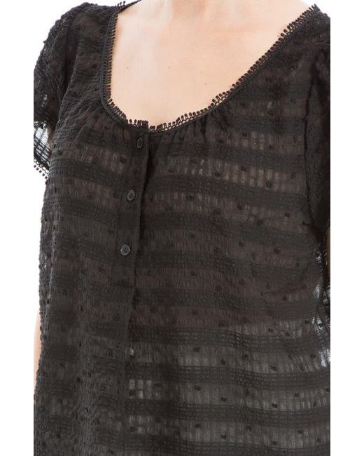 Max Studio Black Swiss Dot Button Top