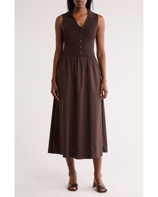 Ellen Tracy Collared Mixed Media Dress in Brown | Lyst