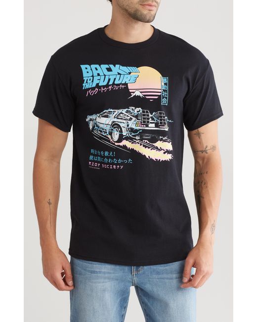 Riot Society Black Back To The Future Delorean Cotton Graphic T-shirt for men