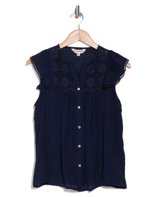 Nanette Lepore Blue Flutter Sleeve Button-Up Shirt