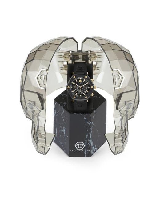 Philipp Plein Black The Hexagon Chronograph Silicone Strap Watch, 42Mm for men