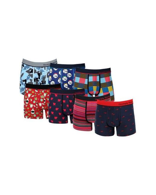 Unsimply Stitched Blue 7-Pack Assorted Stretch Cotton Trunks for men