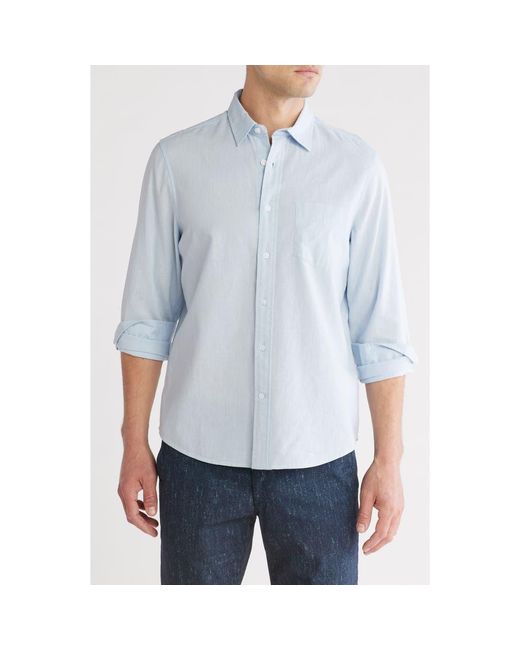 14th & Union Blue Solid Linen Blend Button-Up Shirt for men