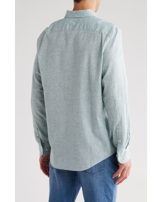 Original Penguin Blue Stripe Stretch Linen & Cotton Button-down Shirt for men