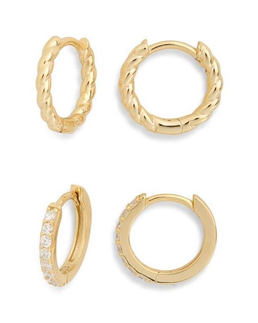 Argento Vivo Metallic Set Of 2 Textured & Cubic Zirconia Huggie Hoop Earrings