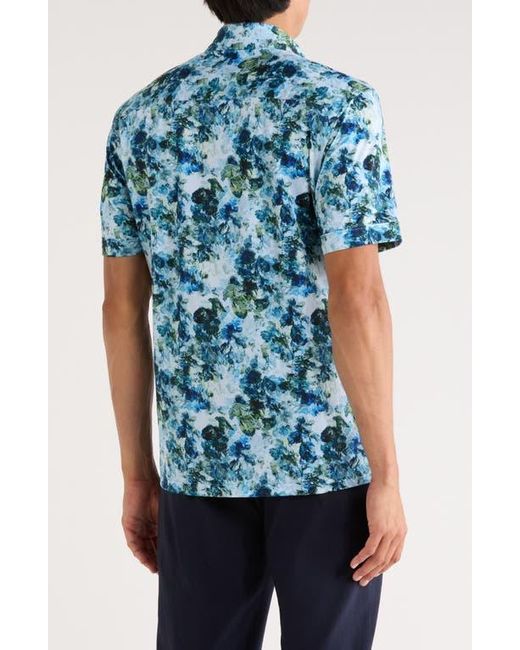 Bugatchi Blue Milo Short Sleeve 8-Way Stretch Ooohcotton Button-Up Shirt for men