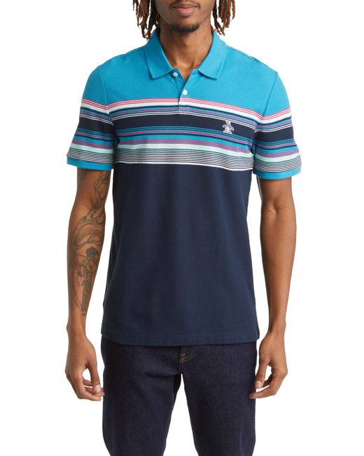 Original Penguin Engineered Chest Stripe Piqué Cotton Polo in Blue for ...