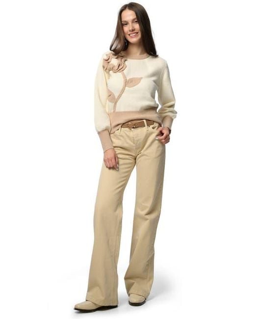 Saachi Natural Ruffled Bloom Pullover Sweater
