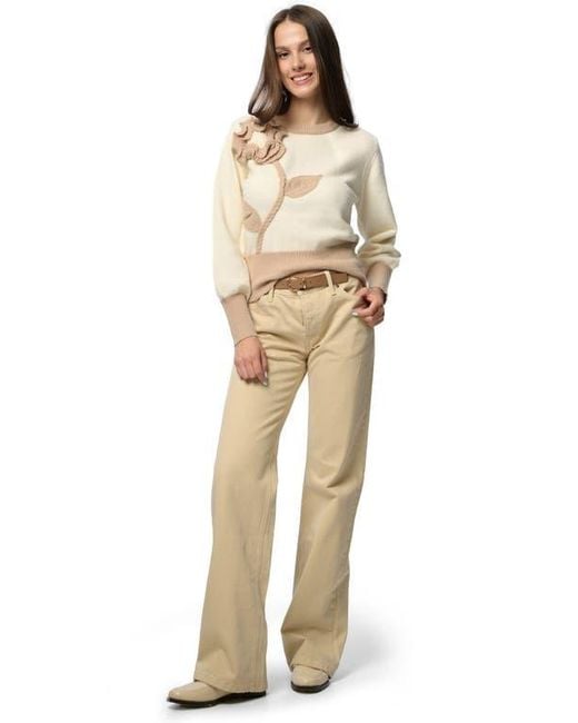 Saachi Natural Ruffled Bloom Pullover Sweater