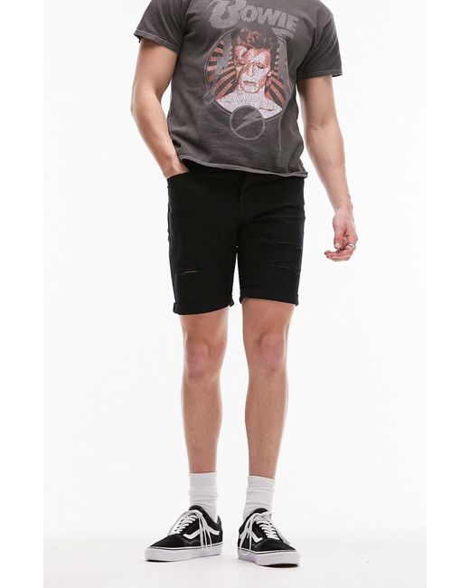 Topman Black Ripped Skinny Denim Shorts for men