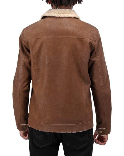 Xray Jeans Brown Faux Shearling Lined Trucker Jacket for men