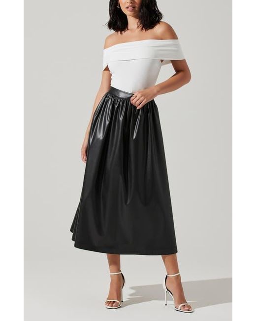 Astr Black Diandra High Waist Faux Leather Midi Skirt