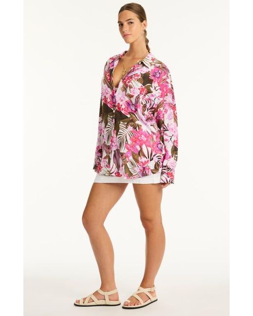 Sea Level Pink Isla Beach Oversize Cover-Up Shirt