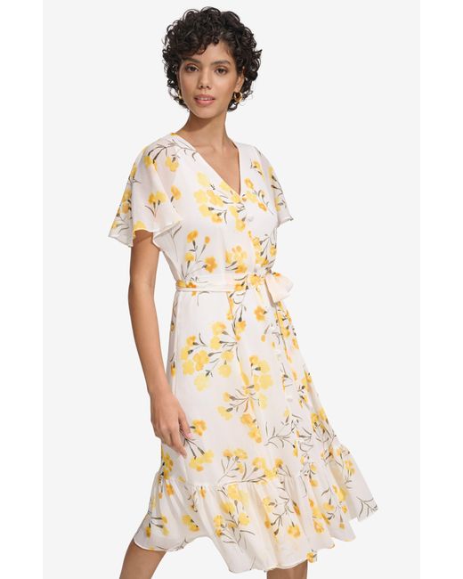 Calvin Klein Natural Floral Short Sleeve Dress