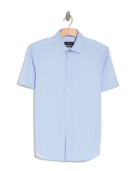 Bugatchi Blue Geo Print Stretch Short Sleeve Button-up Shirt for men