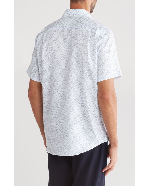 David Donahue White Print Cotton Short Sleeve Button-up Shirt for men