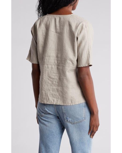 James Perse Blue Split Neck Linen Top
